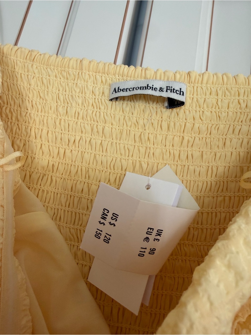 NWT Abercrombie & Fitch Emerson Off the Shoulder Yellow Midi Dress (121) - Picture 5 of 5